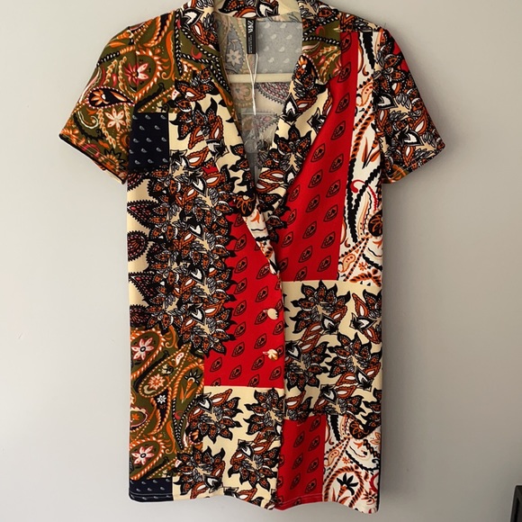 Zara Dresses & Skirts - Zara Patchwork Paisley Blazer Dress Size S